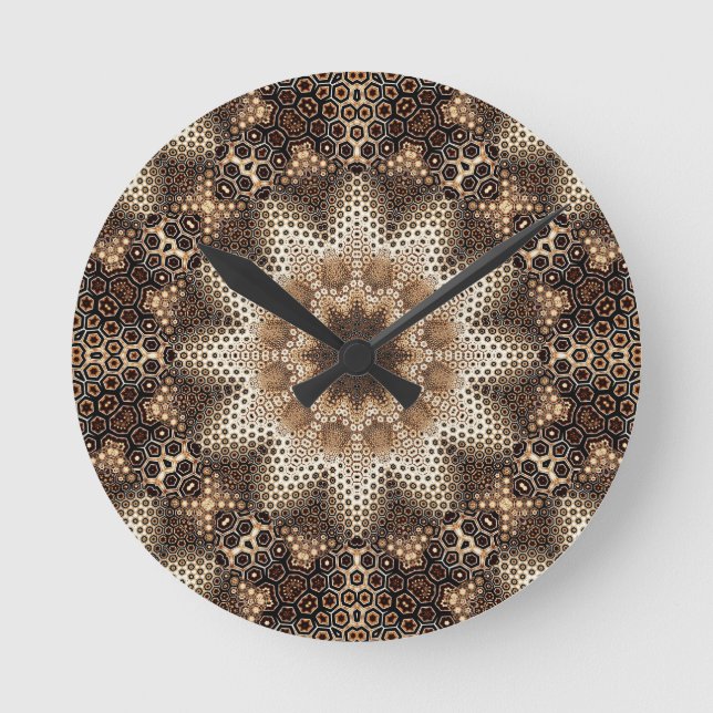Horloge Ronde Mandala avec éléments hexagonaux (Recto)