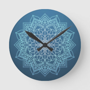 Horloge Ronde Mandala bleu clair et foncé