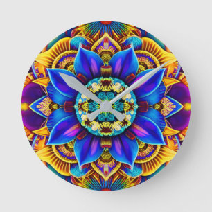 Horloge Ronde Mandala bleu soleil
