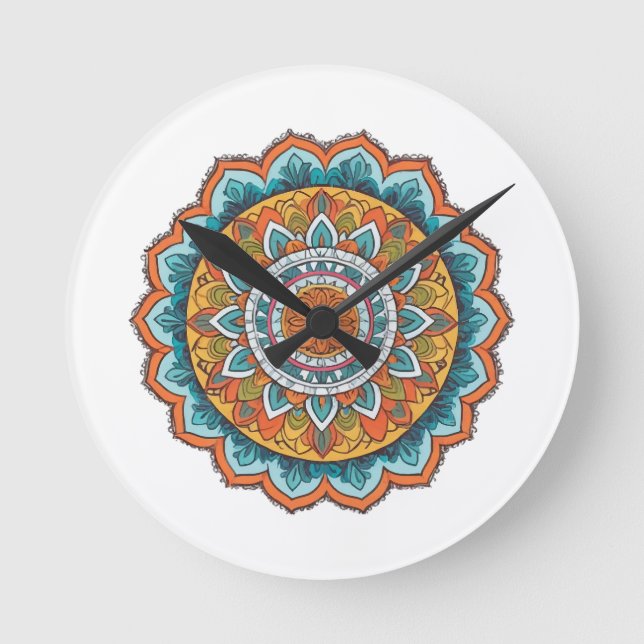 Horloge Ronde mandala de diverses couleurs (Recto)