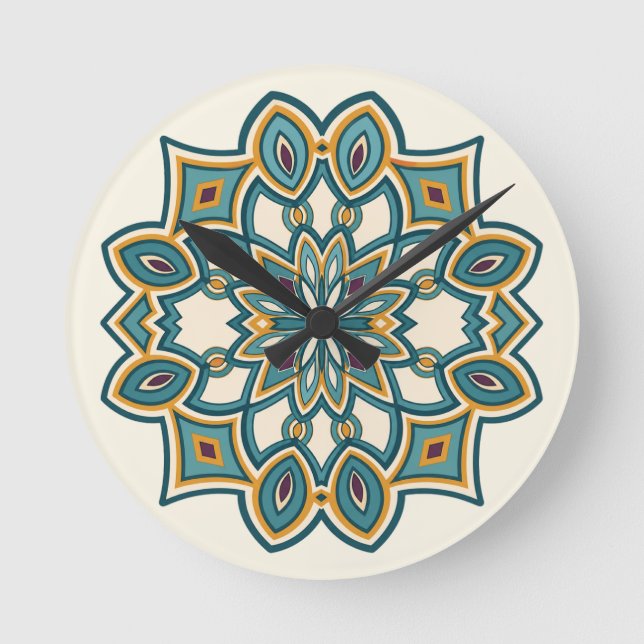 Horloge Ronde Mandala de la Fleur de Teal  (Recto)
