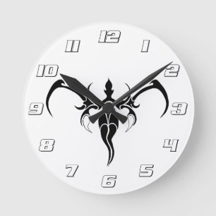 Horloge Ronde Mandala d'éléphant tribal orné noir et blanc