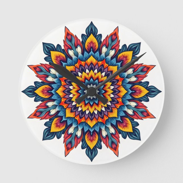 Horloge Ronde Mandala en blanc (Recto)