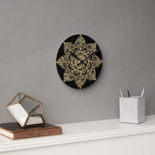 Horloge Ronde Mandala floral élégant en or blanc