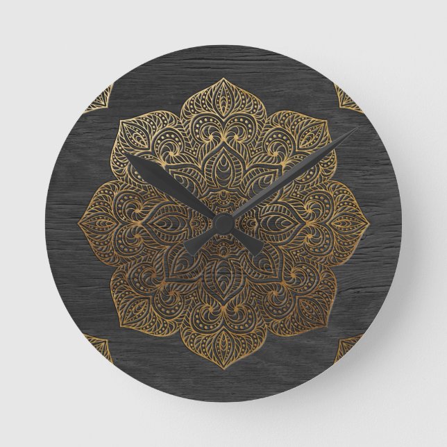 Horloge Ronde Mandala-or en bois (Recto)