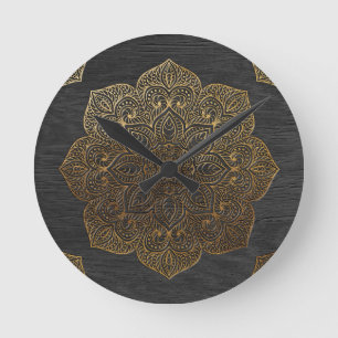 Horloge Ronde Mandala-or en bois