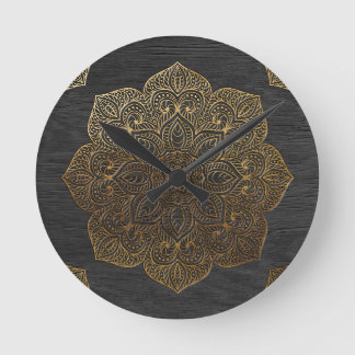Horloge Ronde Mandala-or en bois