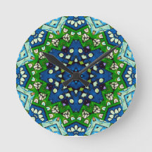 Mandala Retro Mosaic Vert Motif bleu