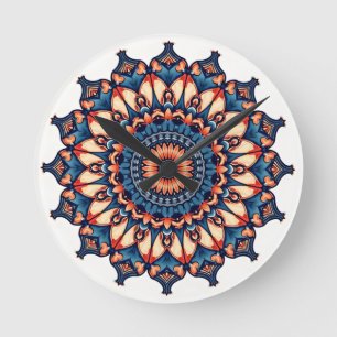 Horloge Ronde Mandala sur blanc