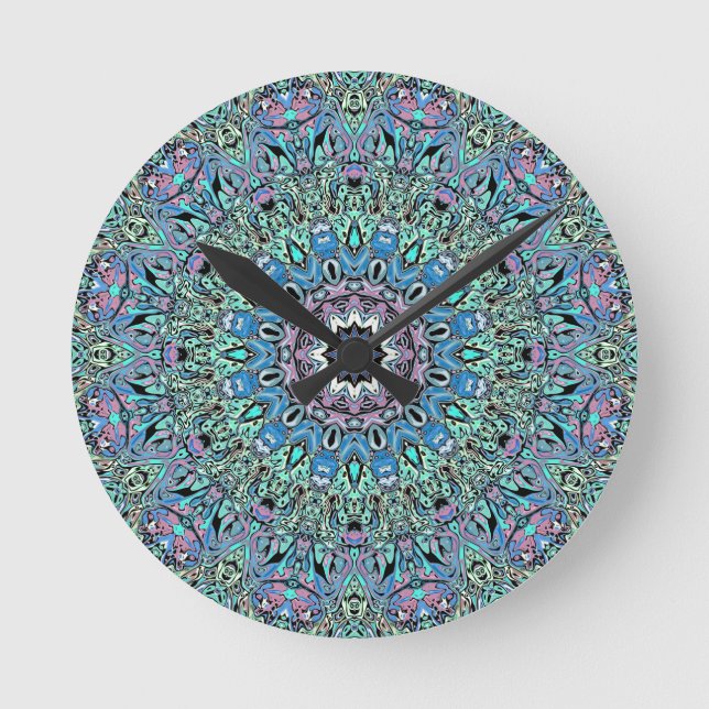 Horloge Ronde Mandala Turquoise Abstraite (Recto)