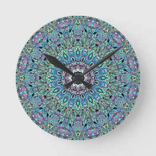 Horloge Ronde Mandala Turquoise Abstraite