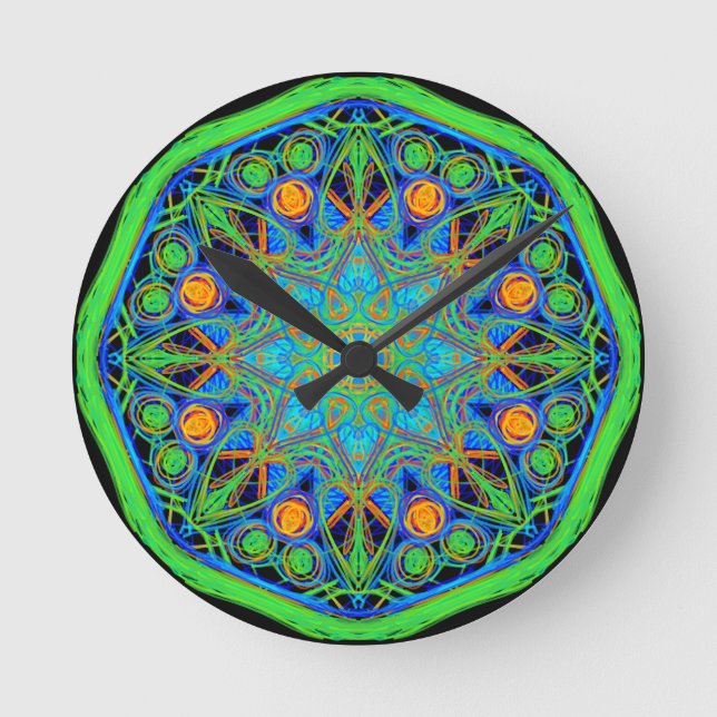 Horloge Ronde Mandala Vert Bleu (Recto)