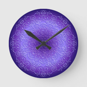 Horloge Ronde Mandala violet floral ethnique de gradient
