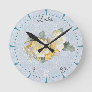 Horloge Ronde Mandalas bleu clair, rose et blanc