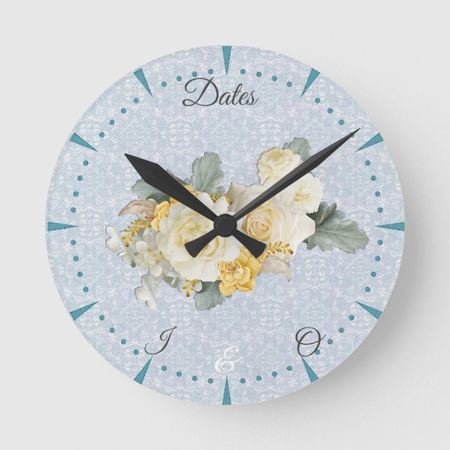 Horloge Ronde Mandalas bleu clair, rose et blanc (Recto)