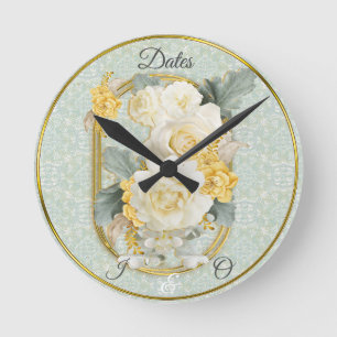 Horloge Ronde Mandalas vert clair, jaune et blanc