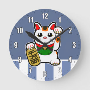 Horloge Ronde Maneki Neko : Chat chanceux japonais