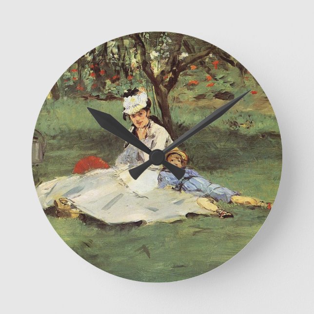 Horloge Ronde Manet Impressionniste Français Famille Jardin Pein (Recto)