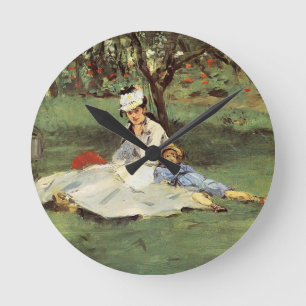 Horloge Ronde Manet Impressionniste Français Famille Jardin Pein