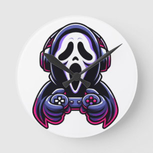 Horloge Ronde Manette fantôme de joueur Halloween Spooky Gaming