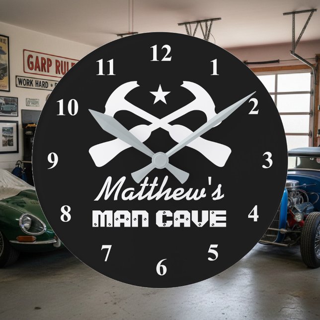 Horloge Ronde Manly marteau logo voiture garage ou mancave mural (man cave wall clock)