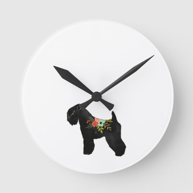 Horloge Ronde Manteau doux Roulette Terrier Boho Floral Silhouet (Recto)