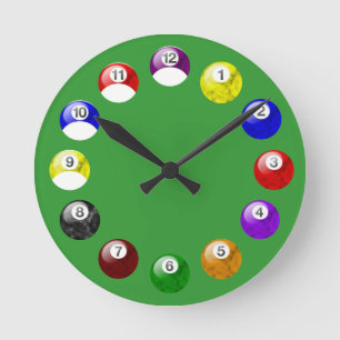 Horloge Ronde Marble Ball Green Felt Pool