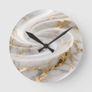 Horloge Ronde Marbre blanc avec motif tourbillonnant doré