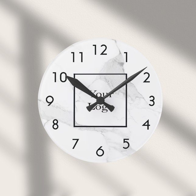 Horloge Ronde Marbre blanc élégant logo d'entreprise classique (Créateur téléchargé)