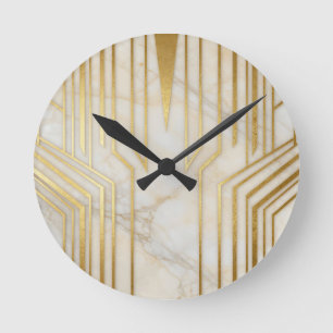 Horloge Ronde Marbre Blanc Luxueux Motif Géométrique Or