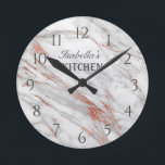 Horloge Ronde Marbre blanc Rose or cuivre Parties scintillant Cu<br><div class="desc">Elegant Chic Rose Gold et Marbre blanc Monogram décoration design prêt à personnaliser avec votre monogramme.</div>