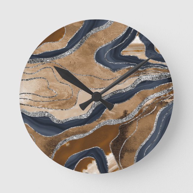 Horloge Ronde Marbre bleu marine Agate Argent Parties scintillan (Recto)