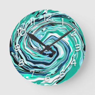 Horloge Ronde Marbre bleu, Turquoise, turquoise et blanc