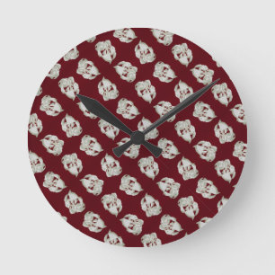 Horloge Ronde Marbre brisé abstrait art moderne prune blanche