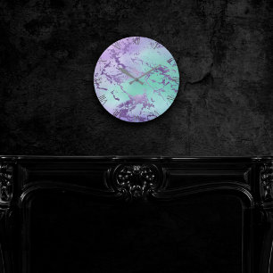 Horloge Ronde Marbre chic   Lavande violet et vert menthe