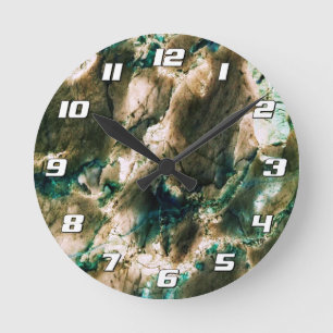 Horloge Ronde Marbre coloré élégant Tan Brown et numéros Aqua