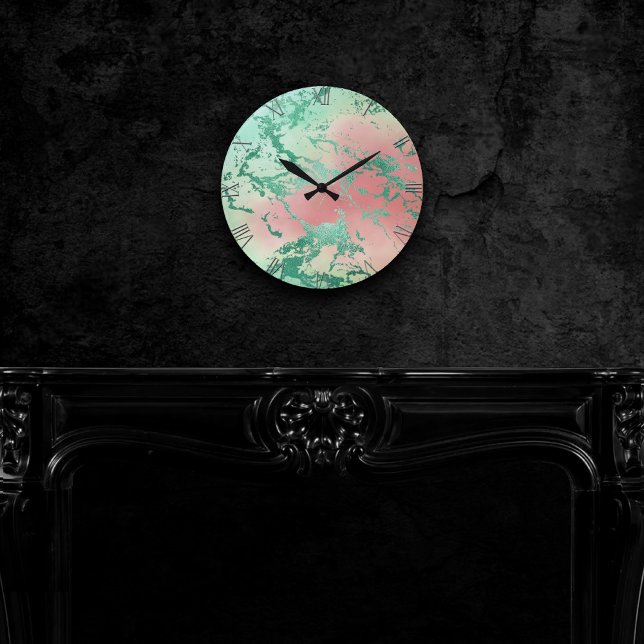 Horloge Ronde Marbre cool | Jolie Pastel Coral et Green Ombre (Créateur téléchargé)