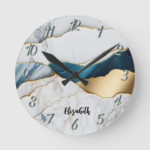 Horloge Ronde Marbre de pierre de turquoise blanche Cool or