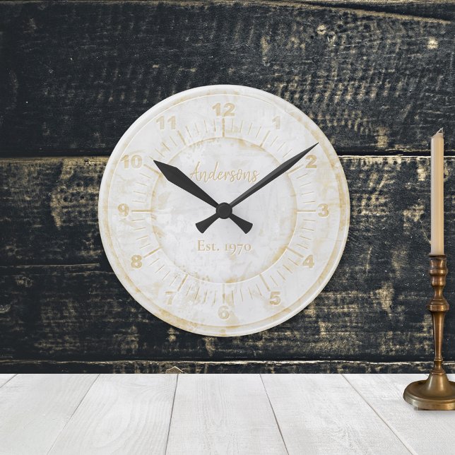 Horloge Ronde Marbre en pierre blanche Faux Gold Personnalisé (Créateur téléchargé)