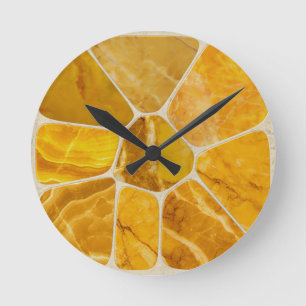 Horloge Ronde Marbre jaune Mosaïque Fleur art abstrait