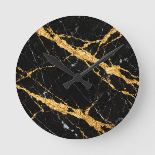 Horloge Ronde Marbre Luxe Noir et Or