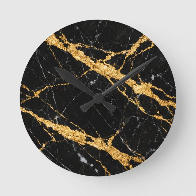 Horloge Ronde Marbre Luxe Noir et Or (Recto)