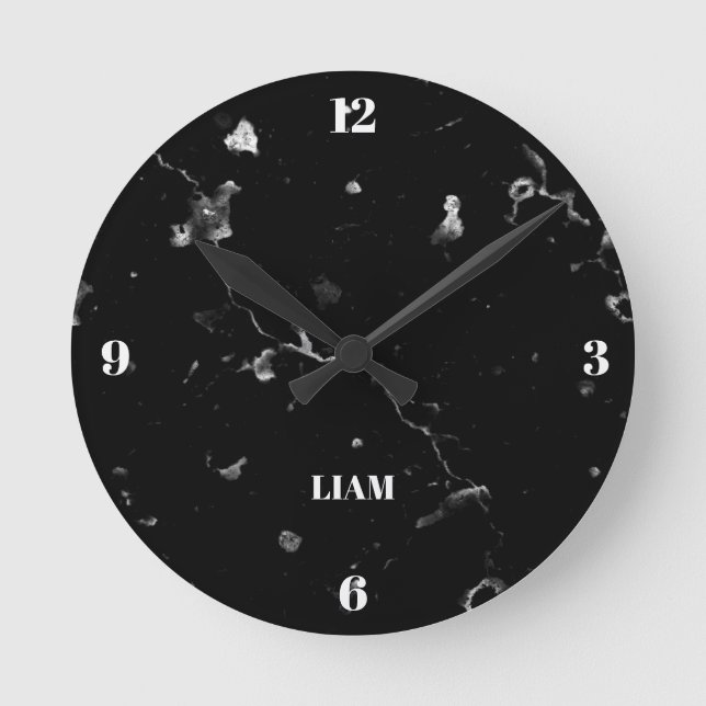 Horloge Ronde Marbre Noir Avec Grain Blanc (Recto)
