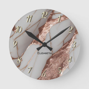 Horloge Ronde Marbre Pailleté Cuivre Tendance