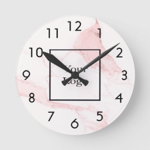 Horloge Ronde Marbre rose clair élégant logo d'entreprise classi