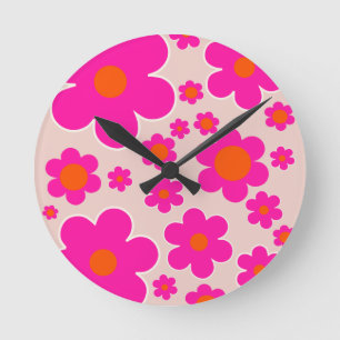 Horloge Ronde Marché aux fleurs rétro Florence Abstrait rose flo
