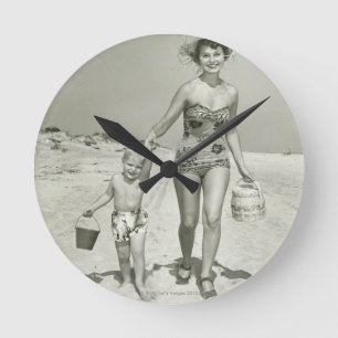 Horloge Ronde Marche de mère et de fils