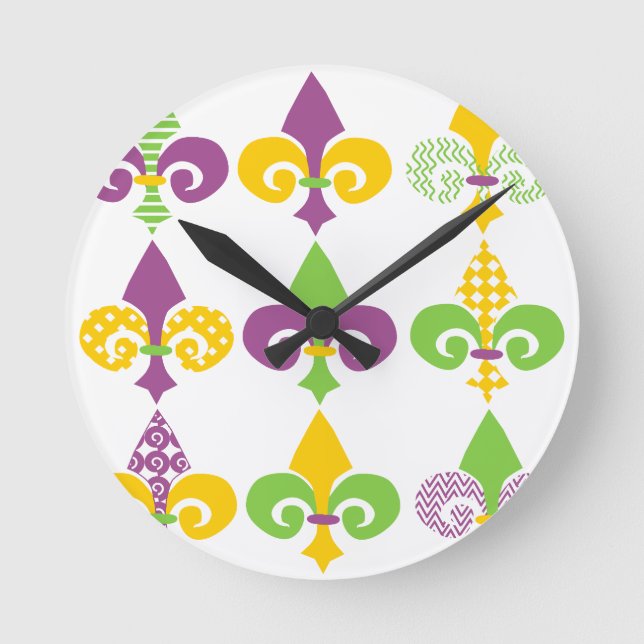 Horloge Ronde Mardi Gras Fleur de Lis (Recto)