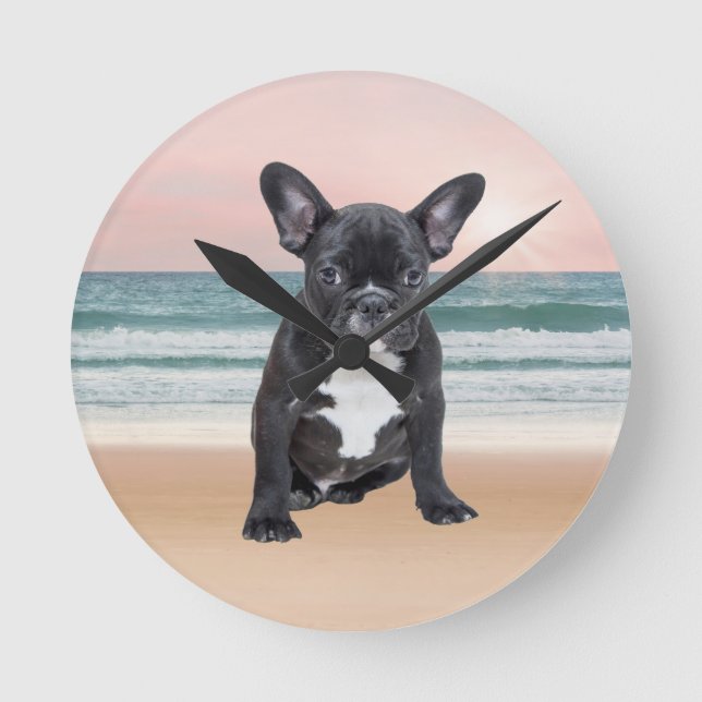 Horloge Ronde Mare French Bulldog Beach Eau Soleil (Recto)