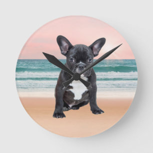 Horloge Ronde Mare French Bulldog Beach Eau Soleil